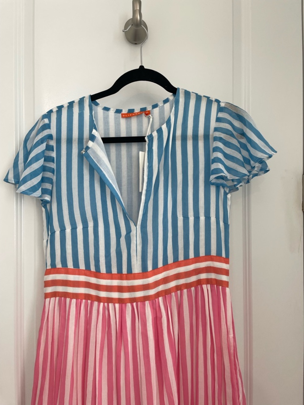 NEW Oliphant Nassau Pink V-Neck Maxi Dress Size XS Striped Coastal Summer.    15 - Picture 3 of 9